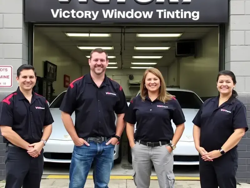 Victory Window Tinting team photo at Chicago shop